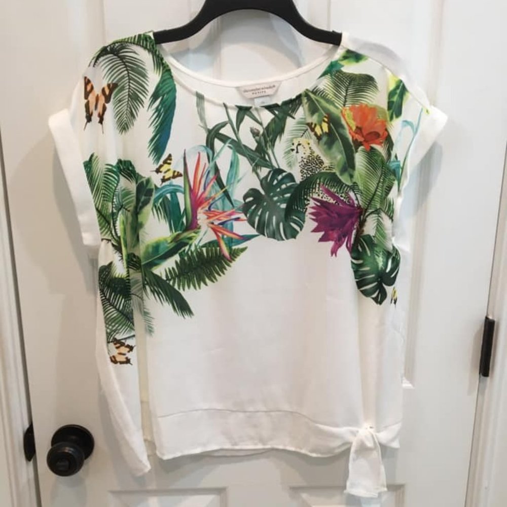 Tropical Print Blouse with Side Knot